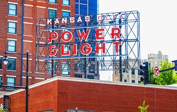 A large blue sign with the words 